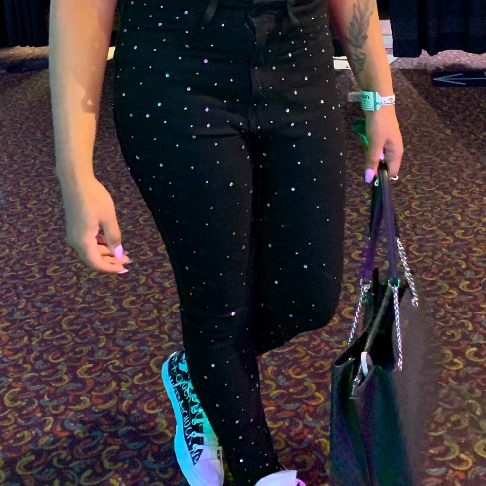 Rhinestone black skinny jeans